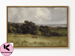 southandart vintage landscape framed print, country landscape framed art, minimalist art ready to hang  with hanging kit