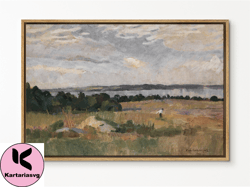 southandart vintage landscape framed print, field sky framed large gallery, minimalist art ready to hang  with hanging k