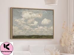 southandart vintage landscape wall art print, cloudy sky framed large gallery art, minimalist art ready to hang  with ha