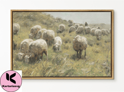 Vintage Sheep Wall art , Large Framed Canvas Print with hanging kit