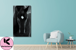 black horse canvas print art,black horse print on canvas,wild horse painting,horse canvas wall art,black horse  ,animal