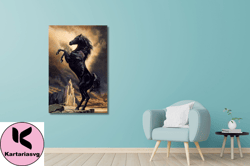 black horse print on canvas,vblack horse canvas print art,wild horse painting,horse canvas wall art,black horse  ,animal