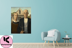 grant wood canvas  , grant wood american gothic  1930  canvas wall art, exhibition  , american gothic surrealism grant w