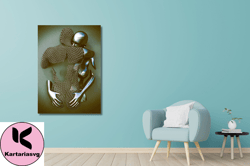 love heart gold and silver print on canvas, 3d effect, love heart canvas wall art, hugging couple painting home decor ho