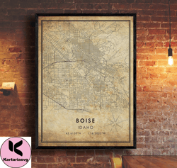 Boise Vintage Map Print , Boise Map , Idaho Map Art , Boise City Road Map Poster , Vintage Gift MapCanvas Print Wall Dec