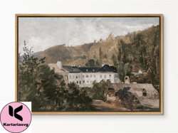EasySuger European Villa Landscape Framed Canvas Wall Art Print with hanging kit