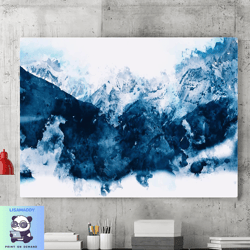 Abstract Blue Mountain Canvas Wall Art Painting, Canvas Wall Decoration, Abstract Poster, Modern Living Room Wall Art, H