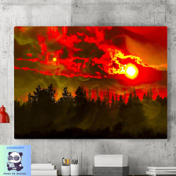 Ashley National Forest On Sunset Canvas Wall Art Painting,Canvas Wall Decoration,Forest Painting,Sunset Poster,Wall Deco