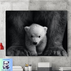 baby polar bear, wild nature art, animal photography canvas poster large canvas, 3d wall art, wall decor
