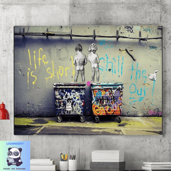 Banksy Poster Colorful Monkey Canvas,Urban Street Art Print,Vibrant Graffiti Wall Decor,Quirky Contemporary Home Art