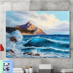 ocean scenery wall canvas painting art, canvas wall art, ocean waves painting print, ocean waves mural, home decor, livi