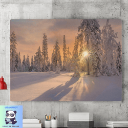 winter forest sunset canvas wall art painting, canvas wall art, winter landscape painting posters on canvas, modern wall