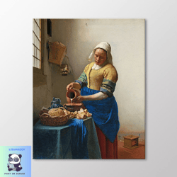 The Milkmaid by Johannes Vermeer Canvas Wall Art, Kitchen Maid Art Print, Famous Painting, Dutch Golden Age, Antique Wom