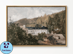 EasySuger European Villa Landscape Framed Canvas Wall Art Print with hanging kit