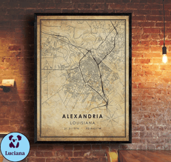 Alexandria Vintage Map Print , Alexandria Map , Louisiana Map Art , Alexandria City Road Map Poster , Vintage Gift MapCa