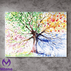 Abstract Four Seasons Tree Canvas Art Mural,Four Seasons Tree Wall Decor,Tree Wall Art,Abstract Painting,Large Wall Deco