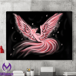 black background canvas art print, abstract pink phoenix bird art painting, pink bird canvas wall decor, animal canvas a