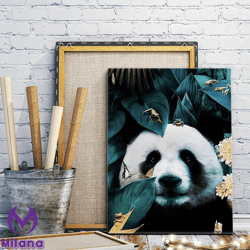 cute panda canvas wall art decoration, frog wall art, panda wall painting on tree branches, canvas art prints, home wall