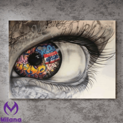 Eye Graffiti Wall Art,Abstract Eye Wall Decor,Urban Art Print,Colorful Contemporary Design,Modern Eye-Themed Wall Decora