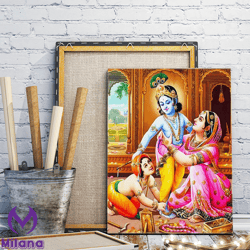 Indian Lord Krishna Wall Art Painting, Indian Women Art Canvas Decor, Famous Wall Art, Krishna Canvas, Wall Decor, Home
