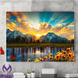 Mountain Sunset Canvas Wall Art Painting, Landscape Canvas Wall Decoration, Nature Poster, Living Room Wall Art, Modern