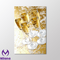 Champagne Glasses Canvas Wall Art, Cocktail Alcohol Art Print, Bar Cart Art, Cheers Print, Extra Large Canvas Ready to H