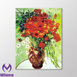 Red Poppies and Daisies 1890 by Vincent Van Gogh Canvas Wall Art