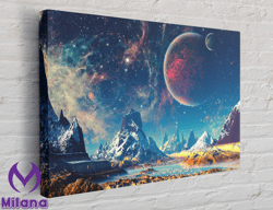 Clouds and Moon in Space Canvas, Wall Art Canvas Design, Home Decor Ready To Hang