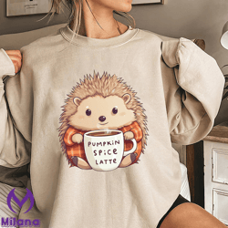 Hedgehog Drinkinh Coffee Shirt, Cute Hedgehog Shirt, Hedgehog Fall Autumn Shirt, Hedgehog Lover Shirt