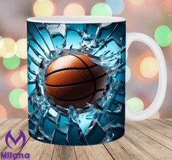 3D Basketball Hole In A Glass Wall Mug Wrap, 11oz  15oz Mug Template, Mug Sublimation Design, Mug Template, Instant Digi