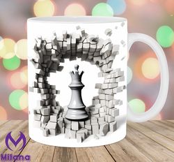 3D Chess Queen Hole In A Wall Mug Wrap, 11oz  15oz Mug Template, Mug Sublimation Design, Mug Wrap Template, Instant Digi