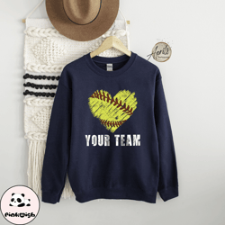 custom distressed softball heart sweatshirt, softball mom sweatshirt, distressed heart sweatshirt, custom baseball sweat