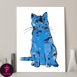 Andy Warhol Blue Cat Pop Art Canvas Wall Print,Contemporary Decor,Whimsical And Vibrant Feline,Unique Retro-Inspired Pie