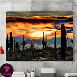 Arizona Desert Canvas Wall Art Painting, Sunset Cactus Canvas Wall Art, Landscape Posters, Living Room Wall Decoration,