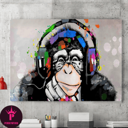 Color Monkey Canvas Wall Art Decoration, Thinking Monkey Canvas Prints, Canvas Wall Posters, Wall Decoration, Home Wall