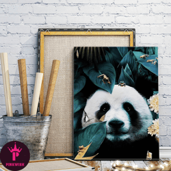 Cute Panda Canvas Wall Art Decoration, Frog Wall Art, Panda Wall Painting On Tree Branches, Canvas Art Prints, Home Wall