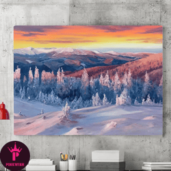 Original Painting Snow Mountain Landscape Canvas Wall Art Painting, Sunset Wall Art, Canvas Wall Art, Wall Art Canvas,Wa
