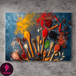 Spices Canvas Print,Kitchen Wall Decor,Culinary Art,Foodie Gift,Vibrant Colors,Herb Collection,Flavorful Prints