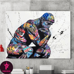 Think Statue Man Canvas Wall Art Painting, Graffiti Canvas Wall Art, Pop Art, Canvas Posters, Wall Decoration, Home Deco
