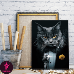 Wearing a suit black cat canvas wall art, black cat portraits, animal paintings, canvas art prints, large wall art, livi