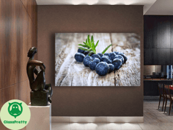 Blueberries Print on Canvas, Fruit Canvas Wall Art, Blueberry Canvas Wall Art, Kitchen Canvas Art, Restaurant Canvas Wal