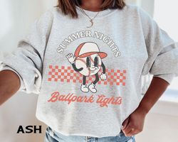 retro baseball sweatshirt, cute baseball fan crewneck, summer nights baseball lights sweater, baseball lover gift for li
