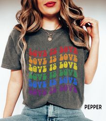 Retro Gay Pride Shirt, Comfort Colorsr, Love is Love Shirt, Lesbian Shirts, LGBT Tee, Bisexual Pride T Shirt, Gay Ally G