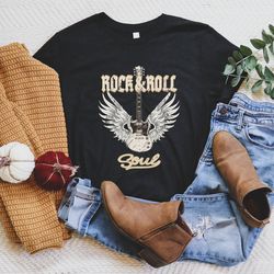 rock  roll t shirt, rock and roll tee, guitar tee, boho wings tee, vintage band tee