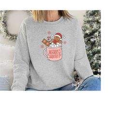 Christmas Sweatshirt, Merry Christmas Gingerbread Coffee Cookies Sweatshirt, Cute Women's Christmas Sweatshirt, Holiday