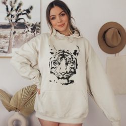 Tiger Face Sweatshirt, Tiger Hoodie, Vintage Tiger Hoodie, Trendy Tiger Sweatshirt, Animal Face Hoodie, Fashion Hoodie