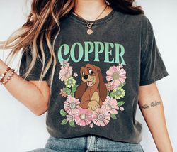 Copper Dog Floral Retro Shirt, The Fox and the Hound T-Shirt, Disney Dogs Tee, Family Vacation, Disneyland Trip Gift For