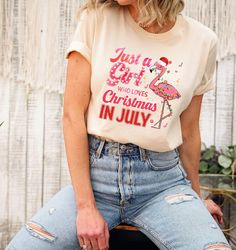 Flamingo summer christmas shirt,Christmas in july shirt,Santa july shirt,Summer Christmas,Summer santa,Xmas In Summer,Tr