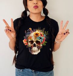 dia de los muertos shirt,hispanic heritage shirt,sugar skull shirt,mexican shirt,mexican floral skull,skull with flowers