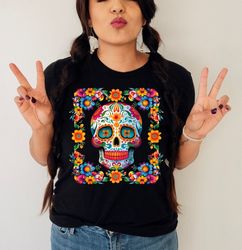 mexican floral sugar skull shirt,day of the dead tshirt,dia de los muertos,floral skull shirt,skull with flowers,calaver